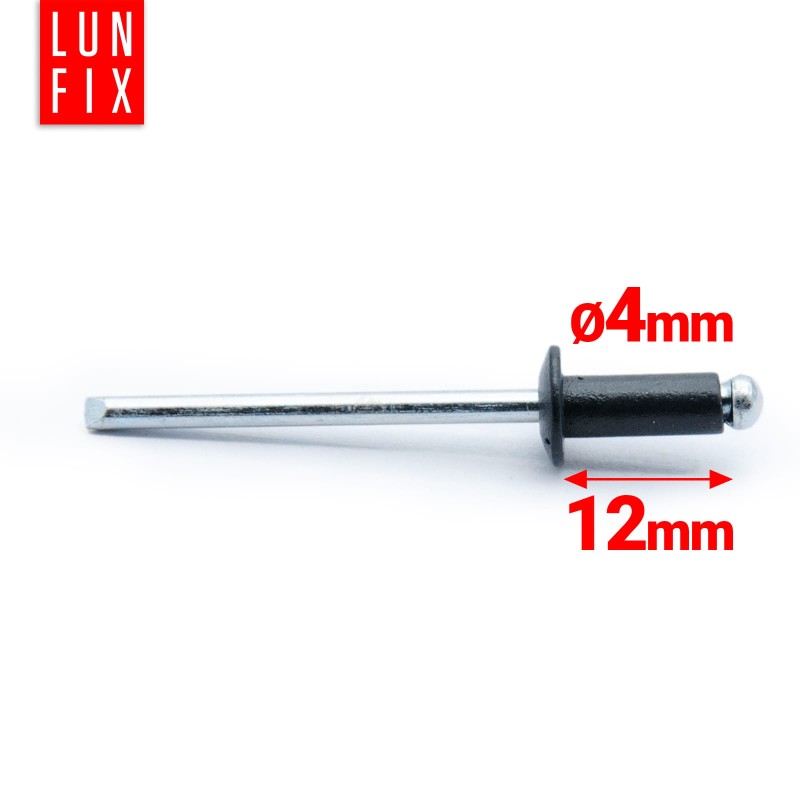 Nity zrywalne 4x12mm aluminiowo-stalowe CZARNE RAL9005 100szt.