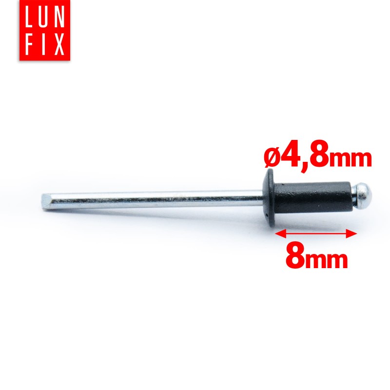 Nity zrywalne 4,8x8mm aluminiowo-stalowe CZARNY RAL9005 100szt.
