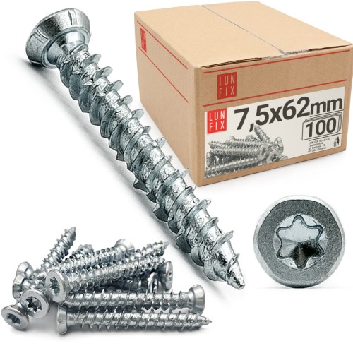 Vis pour huisseries 7,5x62 mm galvanisée 100 pièces - LUN FIX