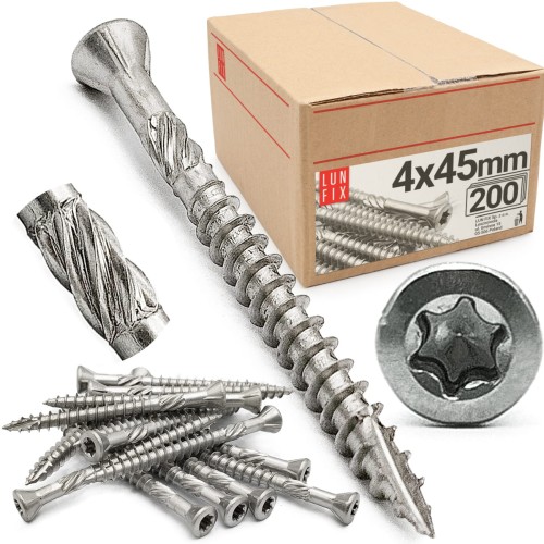 Vis pour terrasse 4x45 mm acier inoxydable 200 pièces - LUN FIX