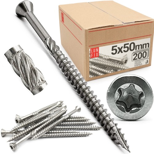 Vis pour terrasse 5x50 mm acier inoxydable 200 pièces - LUN FIX