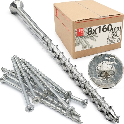 Vis pour béton cellulaire 8x160 TX30 galvanisée 50 pièces - LUN FIX