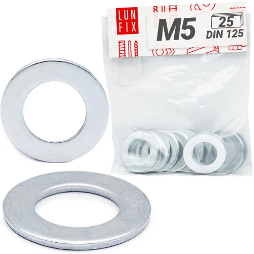 Rondelle plate M5 DIN125 galvanisée 25 pièces - LUN FIX