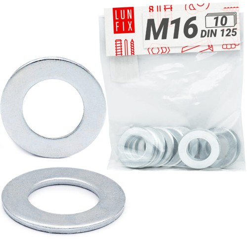 Rondelle plate M16 DIN125 galvanisée 10 pièces - LUN FIX