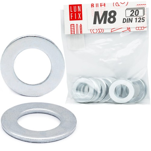 Rondelle plate M8 DIN125 galvanisée 20 pièces - LUN FIX