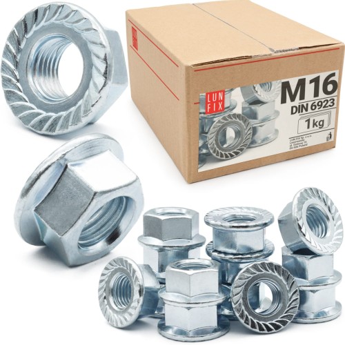 Écrou à embase DIN 6923 M16 galvanisé 1 kg - LUN FIX