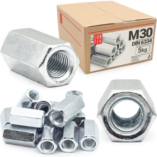 Écrou long hexagonaux DIN 6334 M30 galvanisé 5 kg - LUN FIX