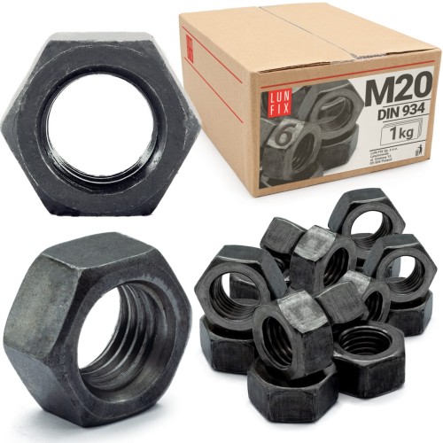 Écrou hexagonal DIN 934 M20 noir 1 kg - LUN FIX