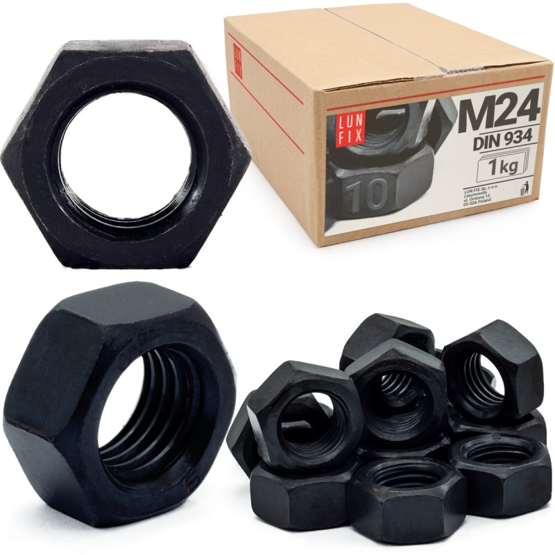 Nakrętka sześciokątna M24 DIN 934 klasa 10 czarna 1kg