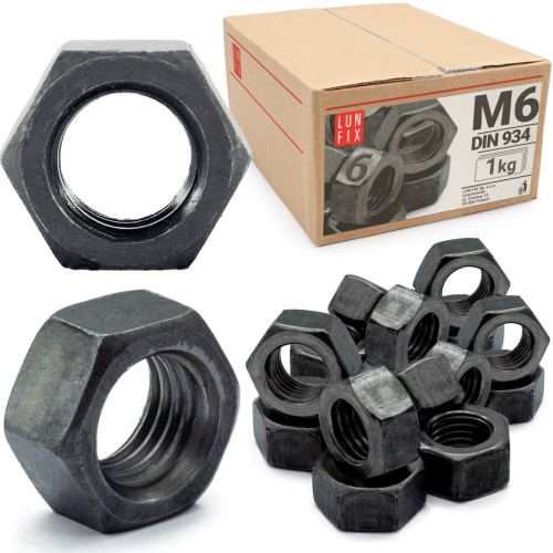 Écrou hexagonal DIN 934 M6 noir 1 kg - LUN FIX