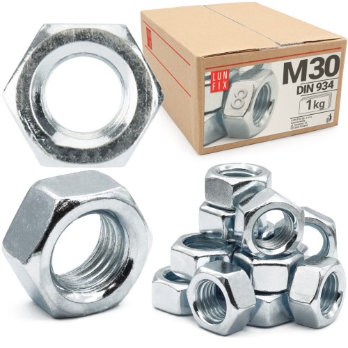 Écrou hexagonal DIN 934 M30 galvanisé 1 kg - LUN FIX