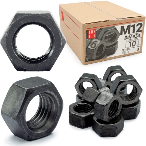 Écrou hexagonal DIN 934 M12 noir 10 pièces - LUN FIX