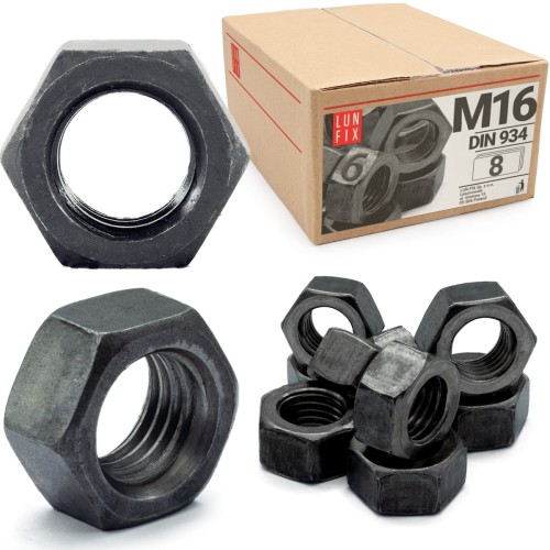 Écrou hexagonal DIN 934 M16 noir 8 pièces - LUN FIX