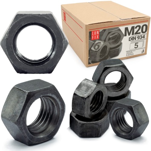 Écrou hexagonal DIN 934 M20 noir 8 pièces - LUN FIX