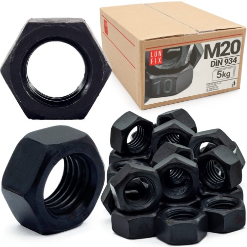 Écrou hexagonal DIN 934 M20 noir 5 kg - LUN FIX