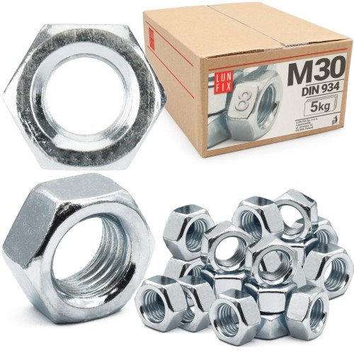 Écrou hexagonal DIN 934 M30 galvanisé 5 kg - LUN FIX