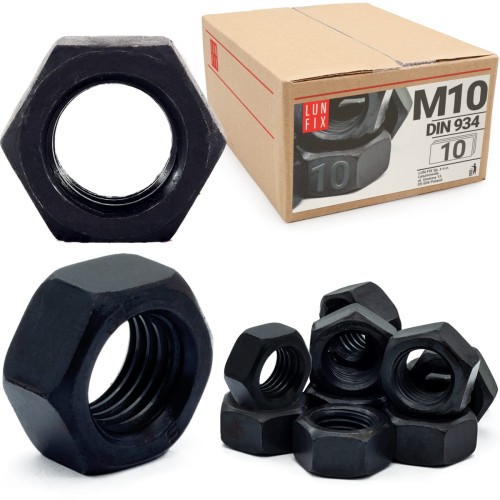 Écrou hexagonal DIN 934 M10 noir 10 pièces - LUN FIX