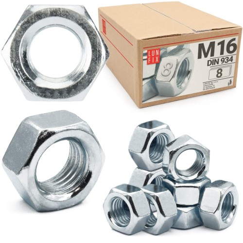 Écrou hexagonal DIN 934 M16 galvanisé 8 pièces - LUN FIX