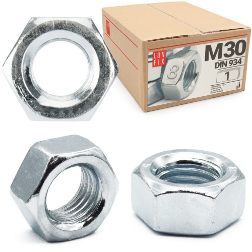 Écrou hexagonal DIN 934 M30 galvanisé 1 pièce - LUN FIX