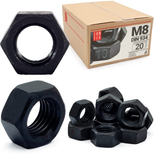 Écrou hexagonal DIN 934 M8 noir 20 pièces - LUN FIX