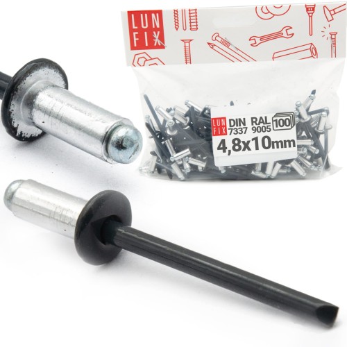 Rivets aveugles 4,8x10 mm RAL9005 CZARNE galvanisés noir - LUN FIX