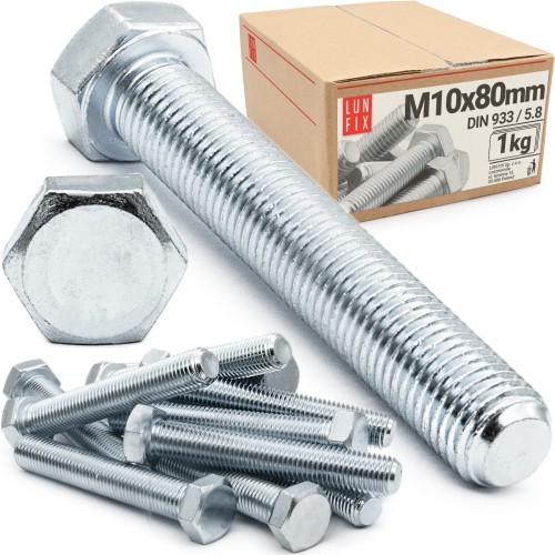 Vis hexagonale M10x80 DIN 933 galvanisée 1 kg - LUN FIX