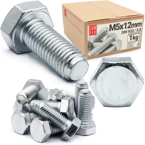 Vis hexagonale M5x12 DIN 933 galvanisée 1 kg - LUN FIX