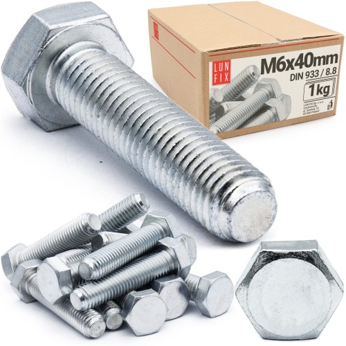 Vis hexagonale M6x40 DIN 933 galvanisée 1 kg - LUN FIX