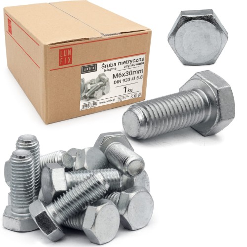 Vis hexagonale M6x30 DIN 933 galvanisée 1 kg - LUN FIX
