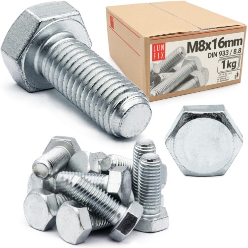 Vis hexagonale M8x16 DIN 933 galvanisée 1 kg - LUN FIX