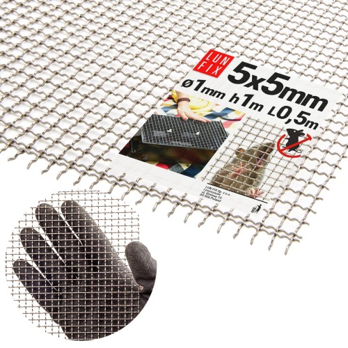 Grillage métallique tissé 5x5 mm Ø 1 mm acier inoxydable - LUN FIX