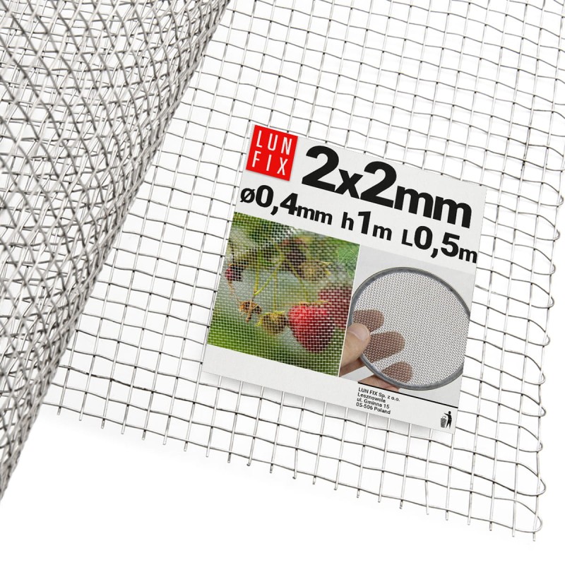 Siatka tkana nierdzewna oczko 2x2mm drut fi 0,4mm 0,5m2