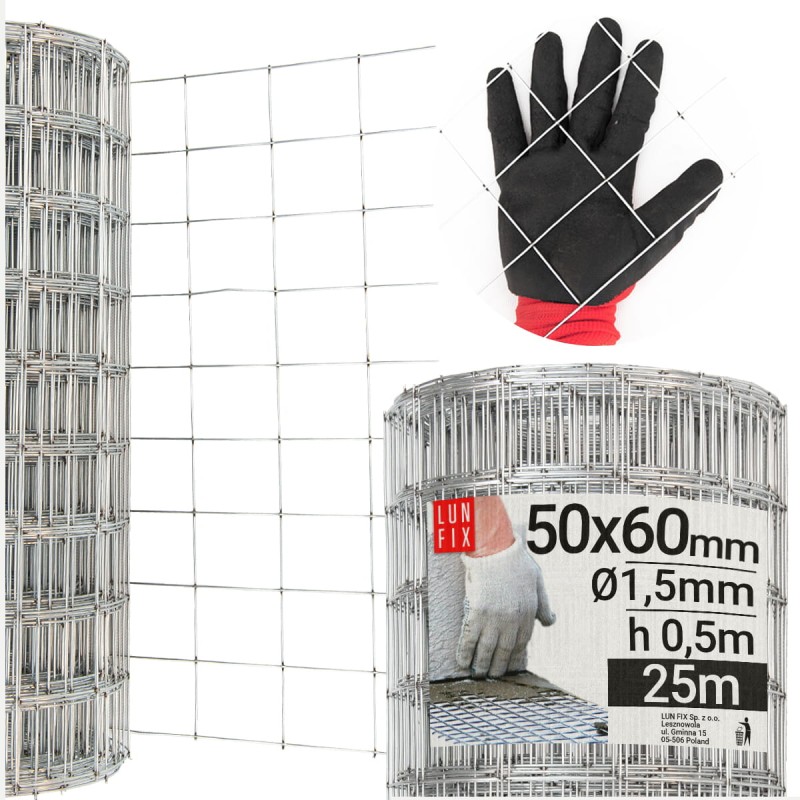 Siatka zbrojeniowa 50x60 ściany muru fi1,5mm 0,5x25m