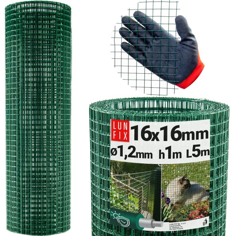 Siatka rabatowa 16x16 metalowa powlekana gr. 1,2mm zielona  h1m 5m
