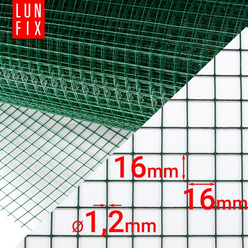 Siatka rabatowa 16x16 metalowa powlekana gr. 1,2mm zielona  h1m 5m