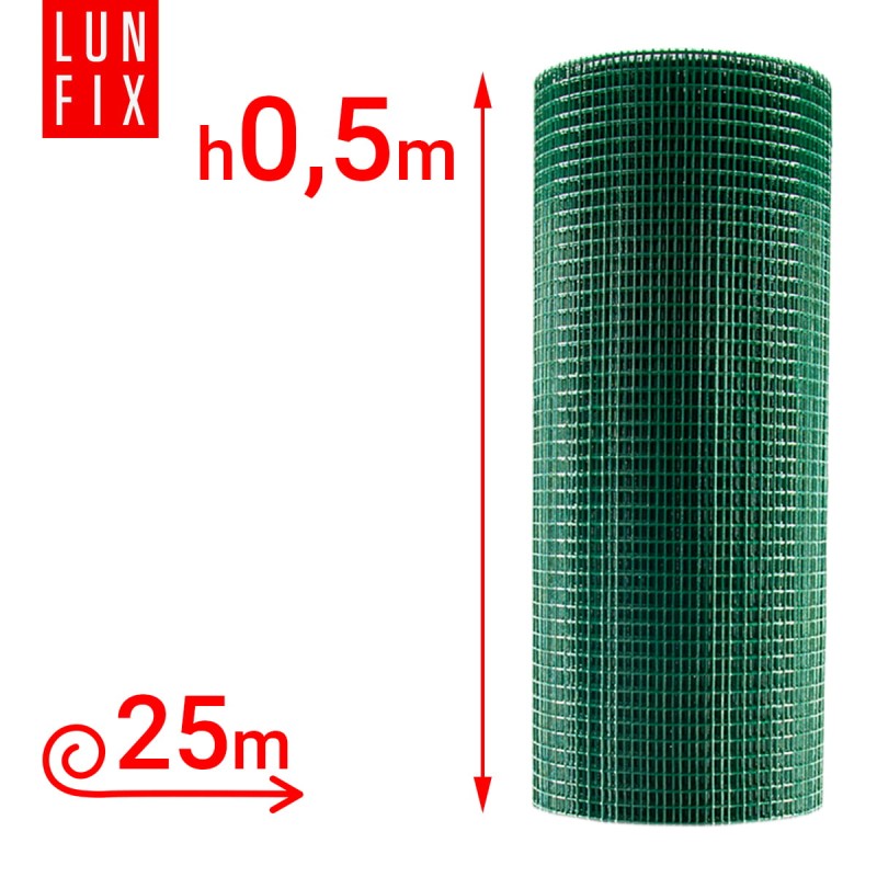 Siatka rabatowa 13x13 metalowa powlekana gr. 1,2mm zielona  h0,5m 25m