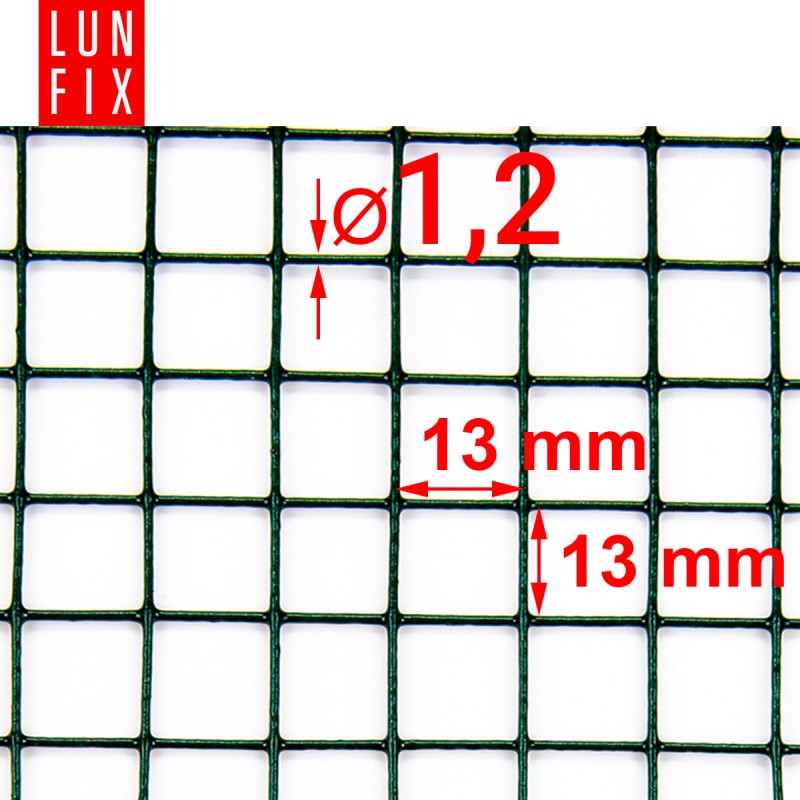 Siatka rabatowa 13x13 metalowa powlekana gr. 1,2mm zielona  h0,5m 25m