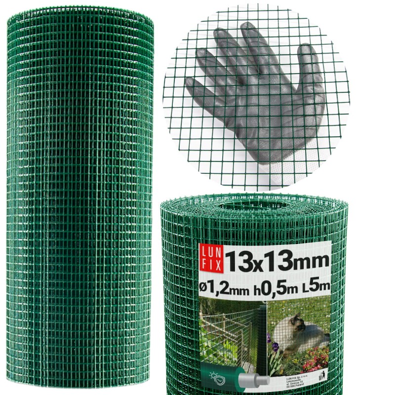 Siatka rabatowa 13x13 metalowa powlekana gr. 1,2mm zielona  h0,5m 5m