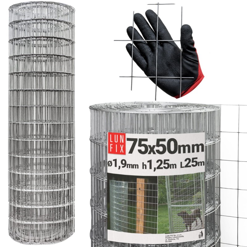 Siatka zgrzewana 125cm oczko 75x50 fi 1,9mm ogrodzeniowa ocynkowana 25mb