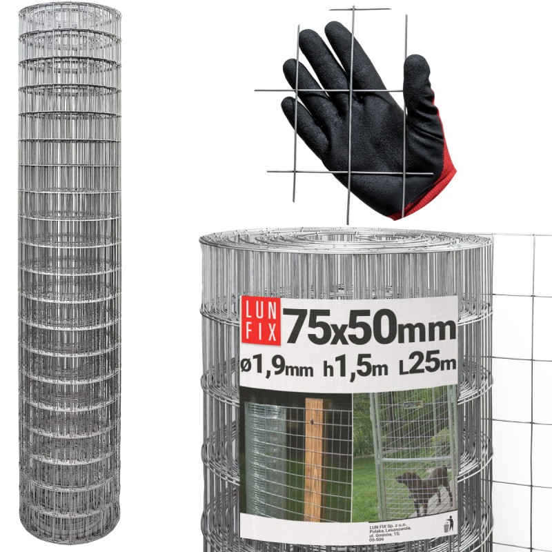 Siatka zgrzewana 150 cm oczko 75x50 fi 1,9mm ogrodzeniowa ocynkowana 25mb