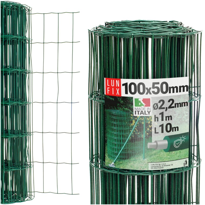 Siatka ogrodzeniowa zielona 100cm oczko 100x50 fi 2,2mm zgrzewana ocynkowana powlekana PCV 10mb