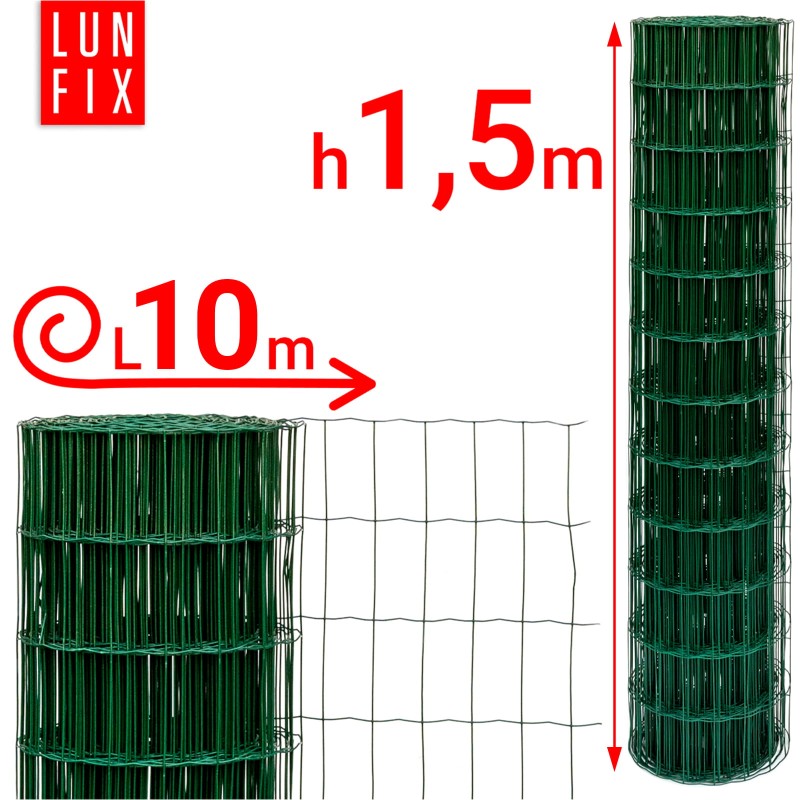 Siatka ogrodzeniowa zielona 150cm oczko 100x50 fi 2,2mm zgrzewana ocynkowana powlekana PCV 10mb