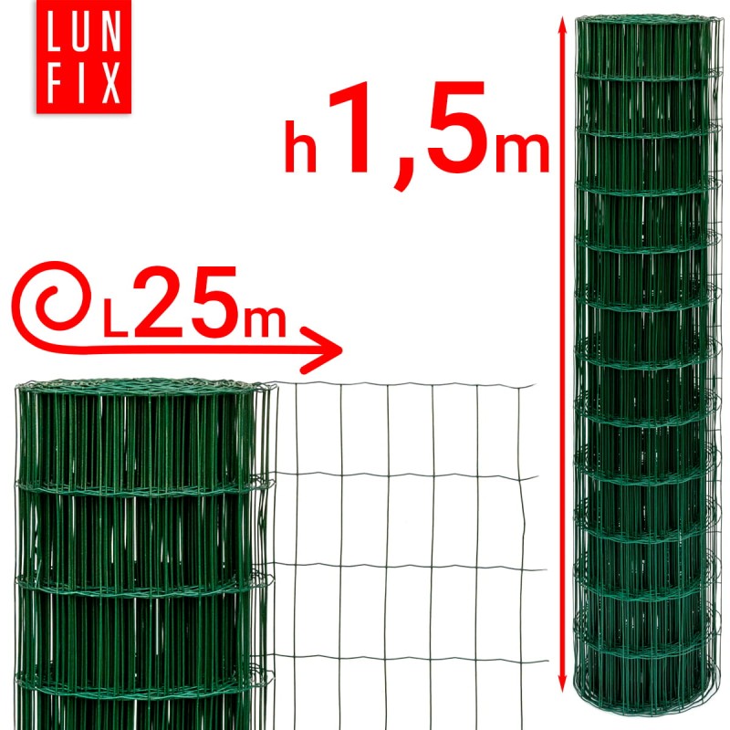 Siatka ogrodzeniowa zielona 150cm oczko 100x50 fi 2,2mm zgrzewana ocynkowana powlekana PCV 25mb