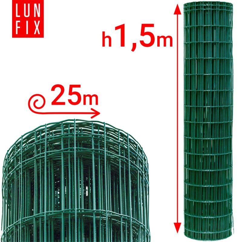 Siatka ogrodzeniowa zielona 150cm oczko 100x50 fi 2,5mm zgrzewana ocynkowana powlekana PCV 25mb