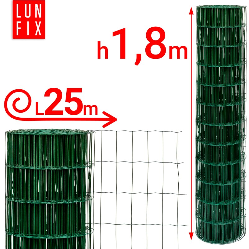 Siatka ogrodzeniowa zielona 180cm oczko 100x50 fi 2,2mm zgrzewana ocynkowana powlekana PCV 25mb