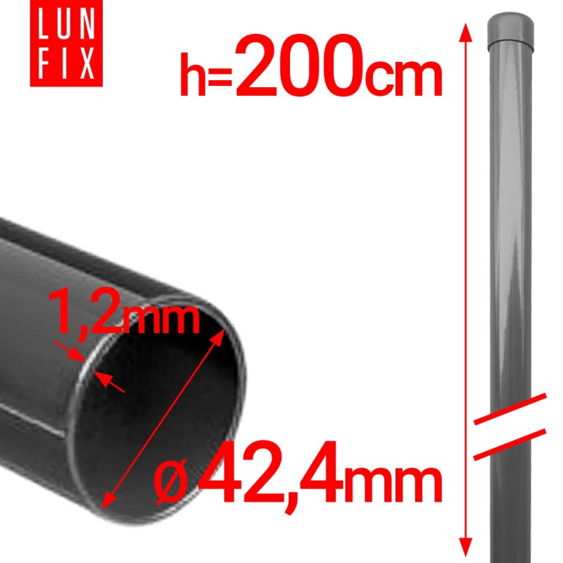 Słupek ogrodzeniowy okrągły fi 42 1,2mm grubości 2m 200cm grafitowy