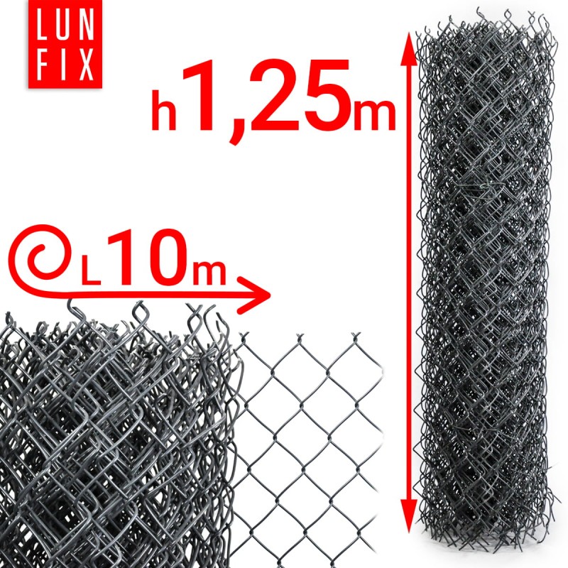 Siatka pleciona grafitowa 125cm oczko 62x62mm fi 2,5mm powlekana PVC 10mb
