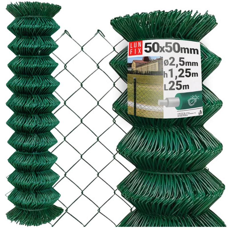 Siatka pleciona zielona 125cm oczko 50x50mm fi 2,5mm powlekana PVC 25mb