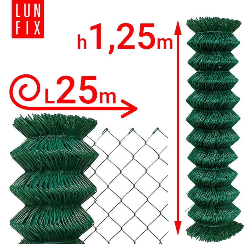 Siatka pleciona zielona 125cm oczko 50x50mm fi 2,5mm powlekana PVC 25mb
