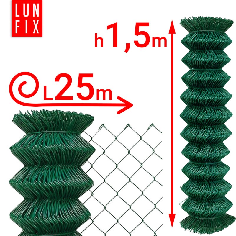 Siatka pleciona zielona 150cm oczko 50x50mm fi 2,5mm powlekana PVC 25mb